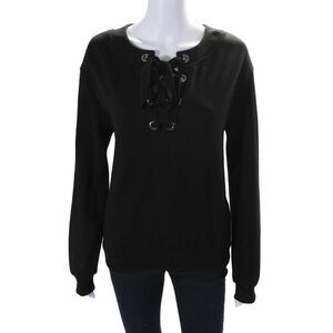 Just One Answer Womens Black Lace Up Long Sleeve Pullover Sweatshirt Size M